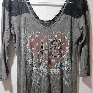Harley-Davidson Gray and Black Long Sleeve Top